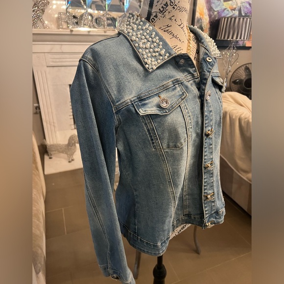 🆕 Berek Paris Pearls & Rhinestones Paris Denim Jacket - Picture 14 of 17